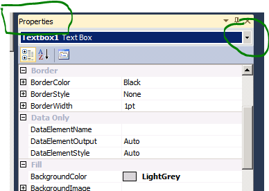 SSRS Properties Window Report Item SSRS Properties Window Report Item