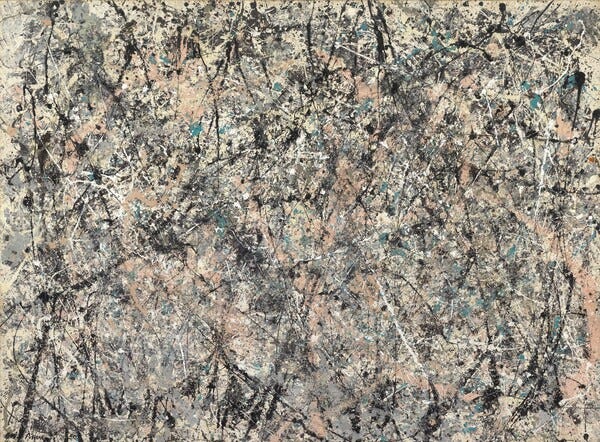 (L) Jackson Pollock, Number 1, 1950 (Lavender Mist), 1950, The National Gallery of Art, Washington, DC, Image courtesy of the National Gallery of Art (R) Gustav Klimt, Kiss, c. 1908-1909, © Belvedere, Vienna, Image courtesy of the Belvedere Museum