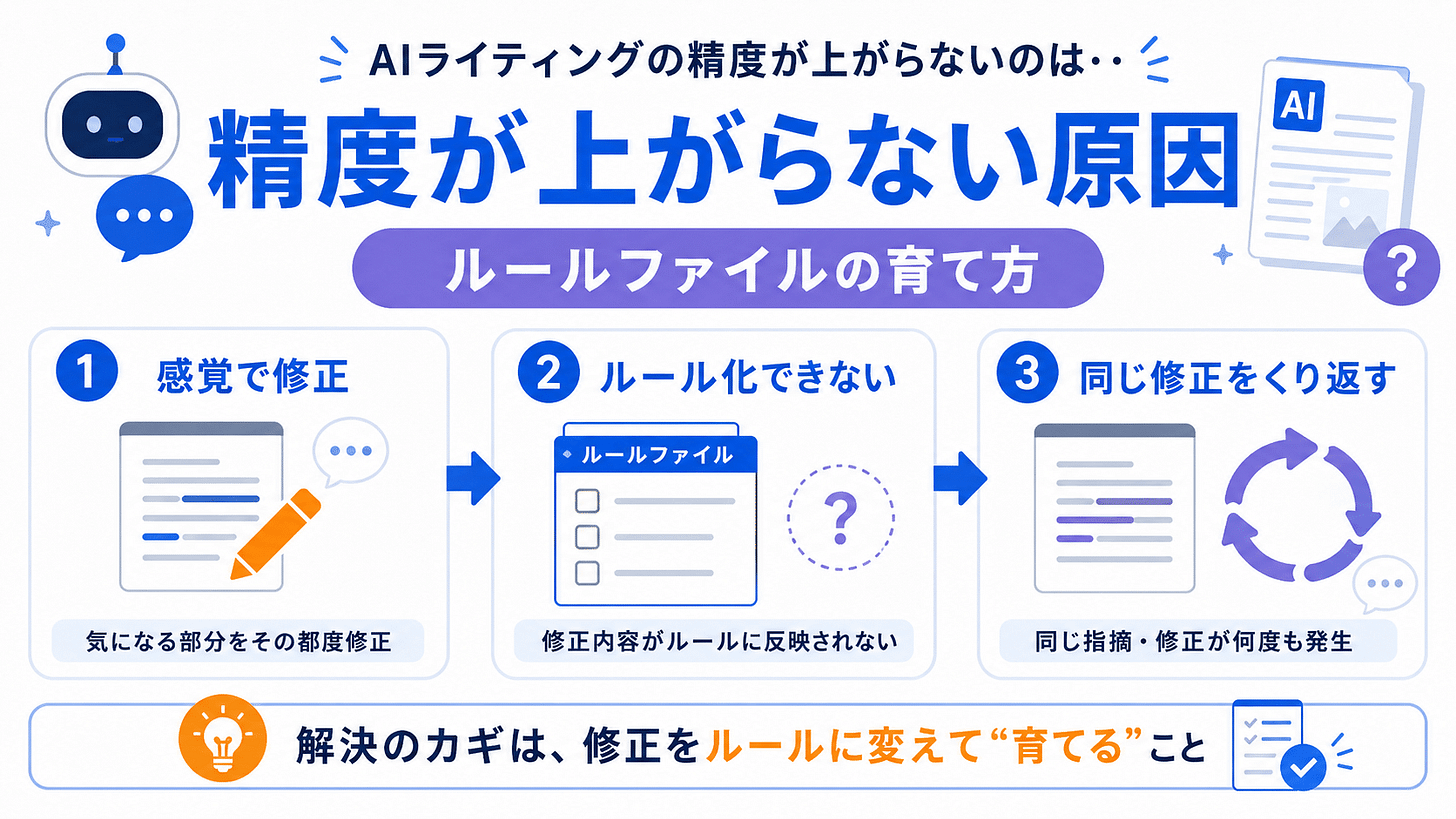 AIライティングの精度が上がらない原因はルールファイルの育て方にある
