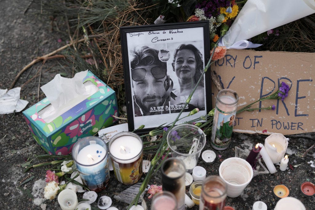 Makeshift memorial at the site where Alex Pretti was fatally shot by federal immigration agents, in Minneapolis Makeshift memorial at the site where Alex Pretti was fatally shot by federal immigration agents, in Minneapolis
