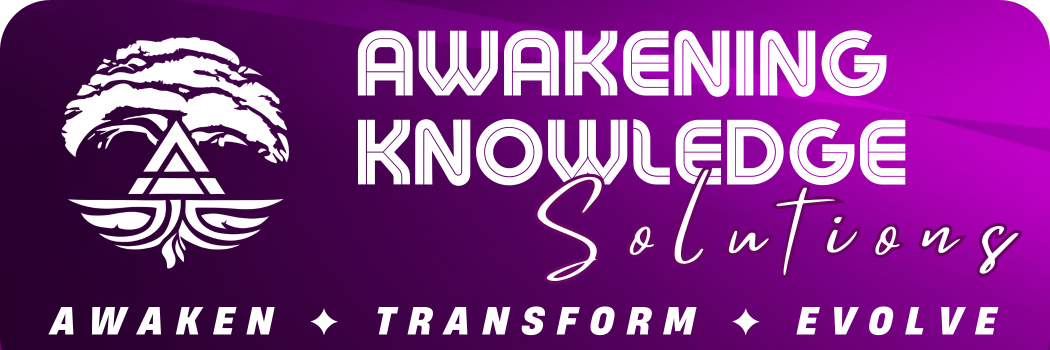 Tree of Life symbol with the slogan 'Awaken, Transform, Evolve' for Awakening Knowledge Solutions.