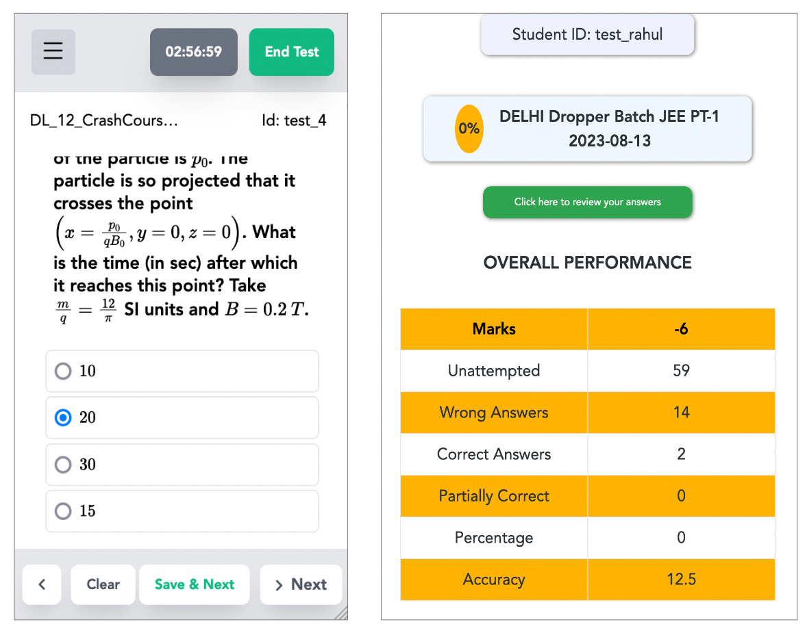 Figure 1: Screenshot of a Quiz Page (Left) and a Report Page (Right). Notice the variety of options available on QE as compared to a relatively static RE. Figure 1: Screenshot of a Quiz Page (Left) and a Report Page (Right). Notice the variety of options available on QE as compared to a relatively static RE.