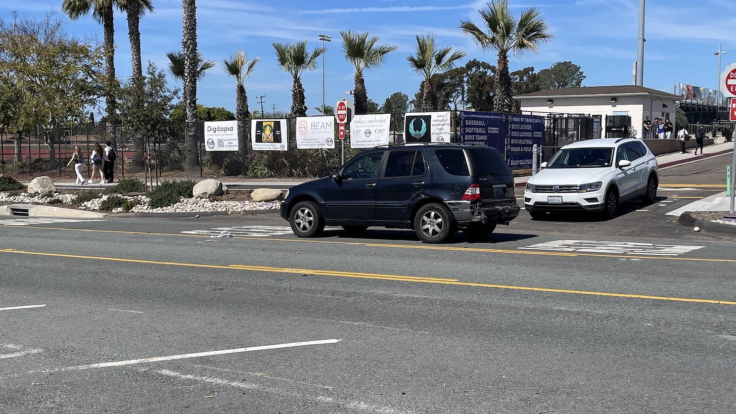 Some residents and San Dieguito Academy officials have expressed concerns over access to the school’s parking lot since a new traffic project on Santa Fe Drive was installed. Steve Puterski photo