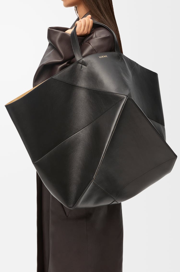 LOEWE XXL Puzzle Fold Tote in shiny calfskin Black