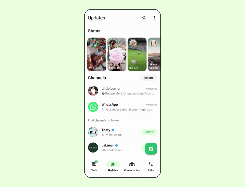 Video de los anuncios en la pestaña Novedades de WhatsApp. Video original de Meta