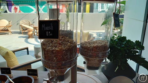 Food offerings at Moxy breakfast buffet