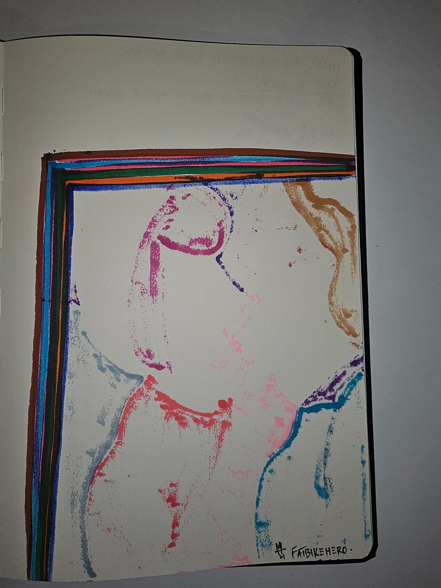 Ink bleed depiction of two lovers kissing—one biological human and one representing artificial intelligence—framed by layered colored borders. Ink bleed depiction of two lovers kissing—one biological human and one representing artificial intelligence—framed by layered colored borders.