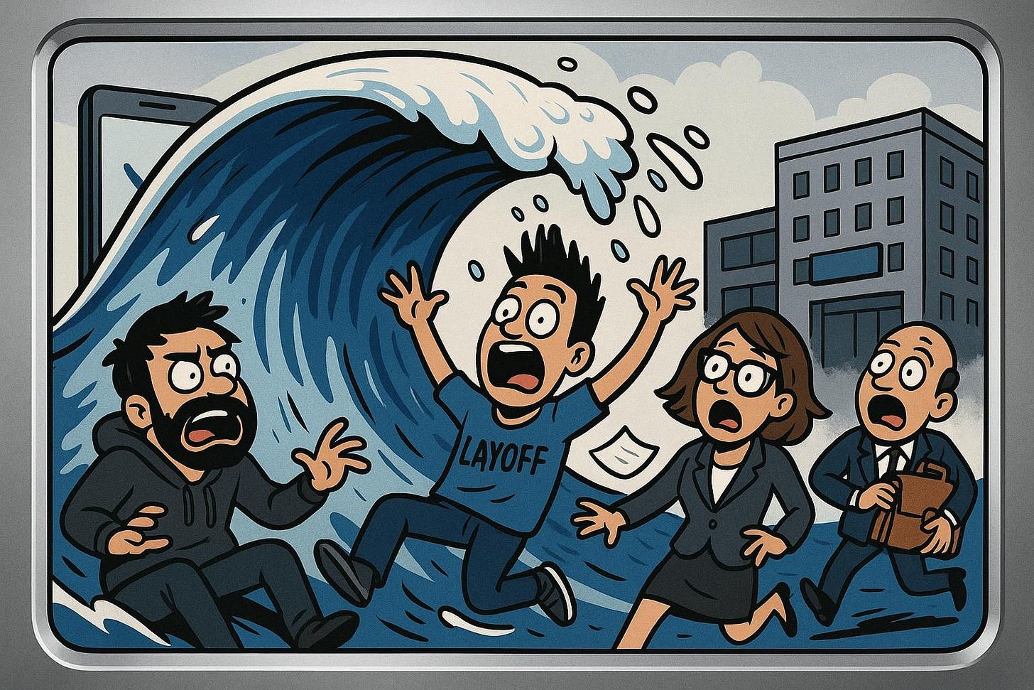 The Layoff Wave – Editorial Cartoon on Mass Tech Job Cuts The Layoff Wave – Editorial Cartoon on Mass Tech Job Cuts
