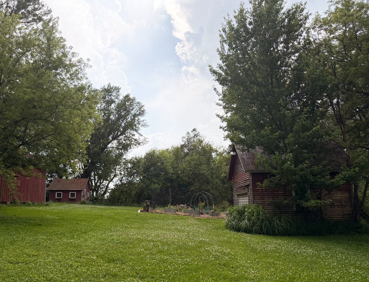 a fenced in area of raised beds is the beginning of a garden area in a rural Wisconsin homestead