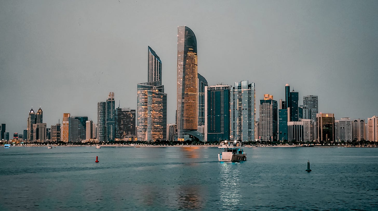 Photo: the Abu Dhabi skyline. Wikimedia Commons user Adilamin786 / CC BY-SA 4.0 https://commons.wikimedia.org/wiki/File:Shades_of_Abu_Dhabi_afternoon.jpg Photo: the Abu Dhabi skyline. Wikimedia Commons user Adilamin786 / CC BY-SA 4.0 https://commons.wikimedia.org/wiki/File:Shades_of_Abu_Dhabi_afternoon.jpg