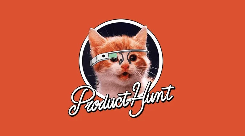 roduct Hunt logo featuring an orange cat wearing Google Glass, symbolizing innovation and technology.