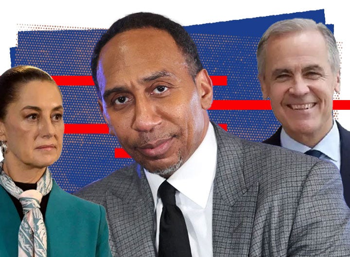 Claudia Sheinbaum, Stephen Smith and Mark Carney mockup