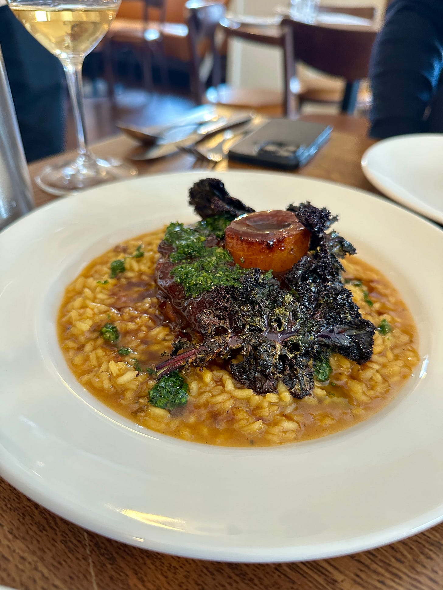 Veal shin osso bucco with gremolata and risotto Milanese at Lena