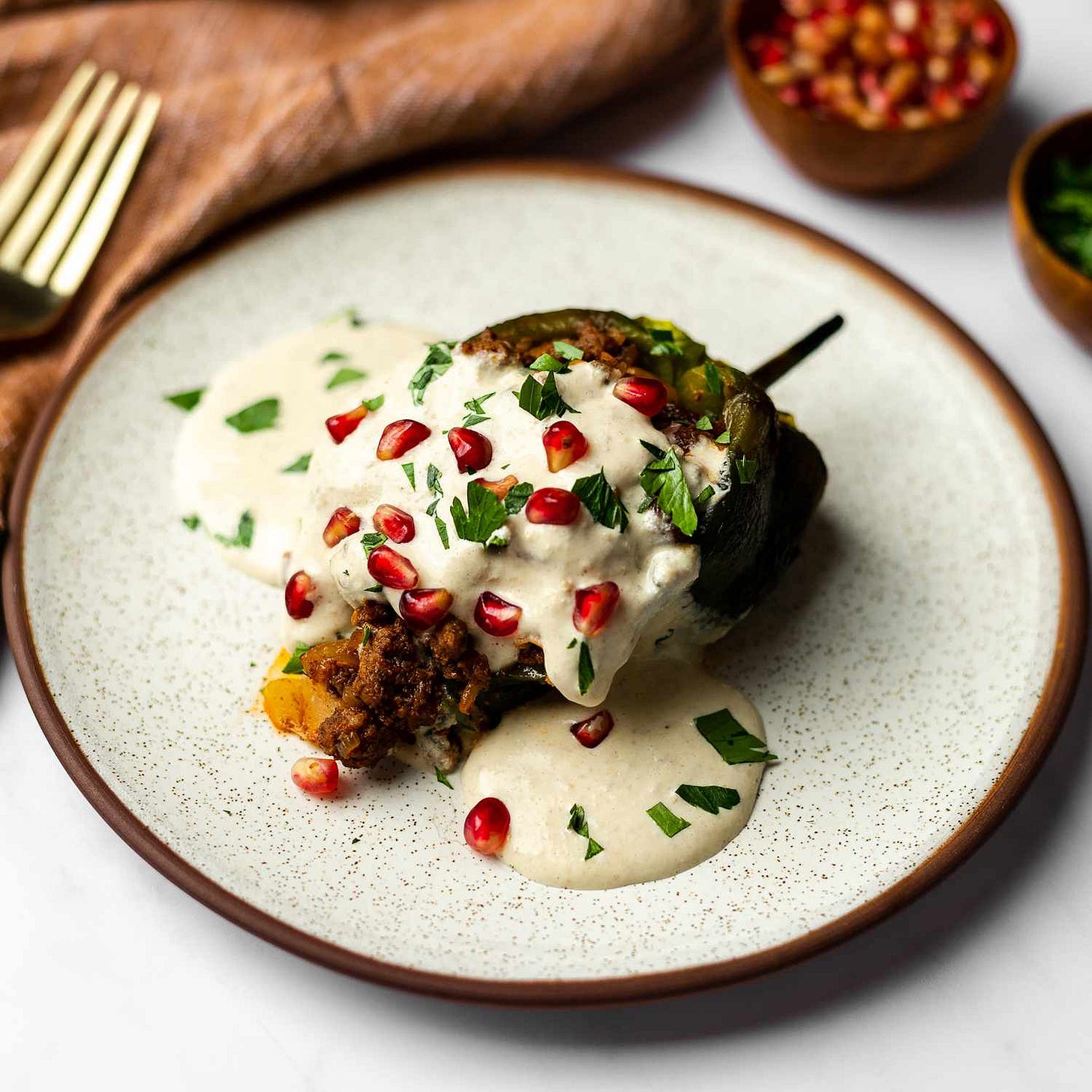 Chiles en Nogada (Picadillo-Stuffed Chiles in Walnut Sauce)