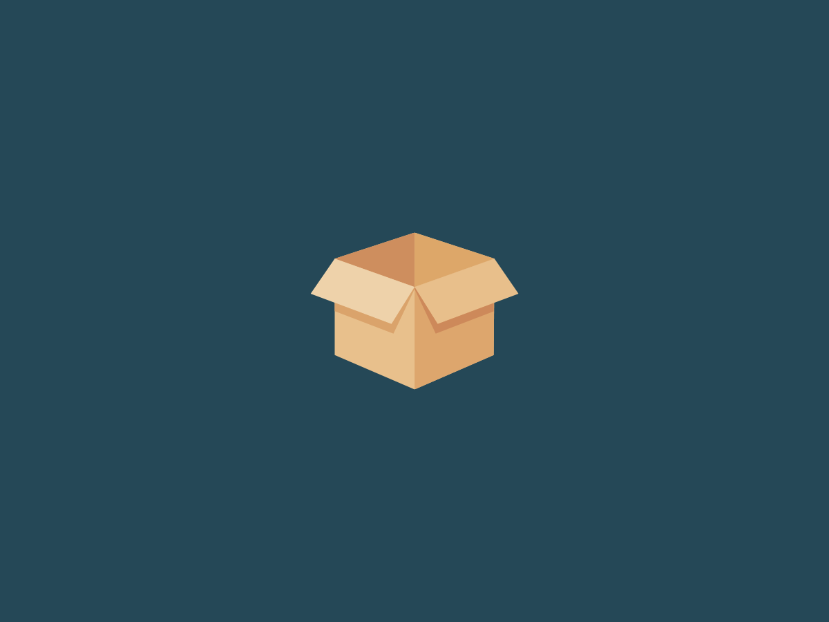 An open cardboard box on a dark teal background. The box is shaded in light and dark beige, centered with no text or additional elements.