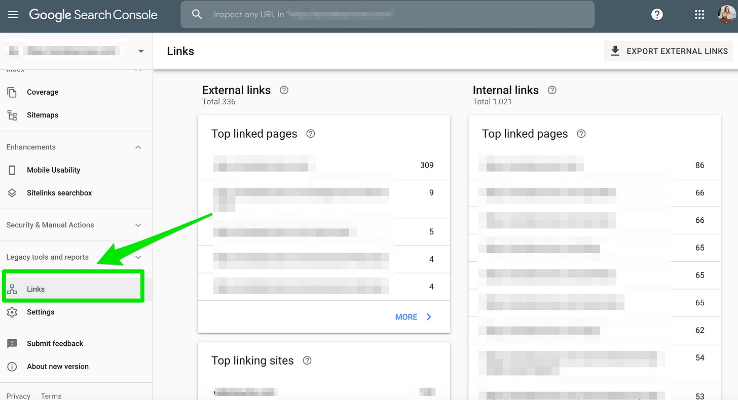 links google search console