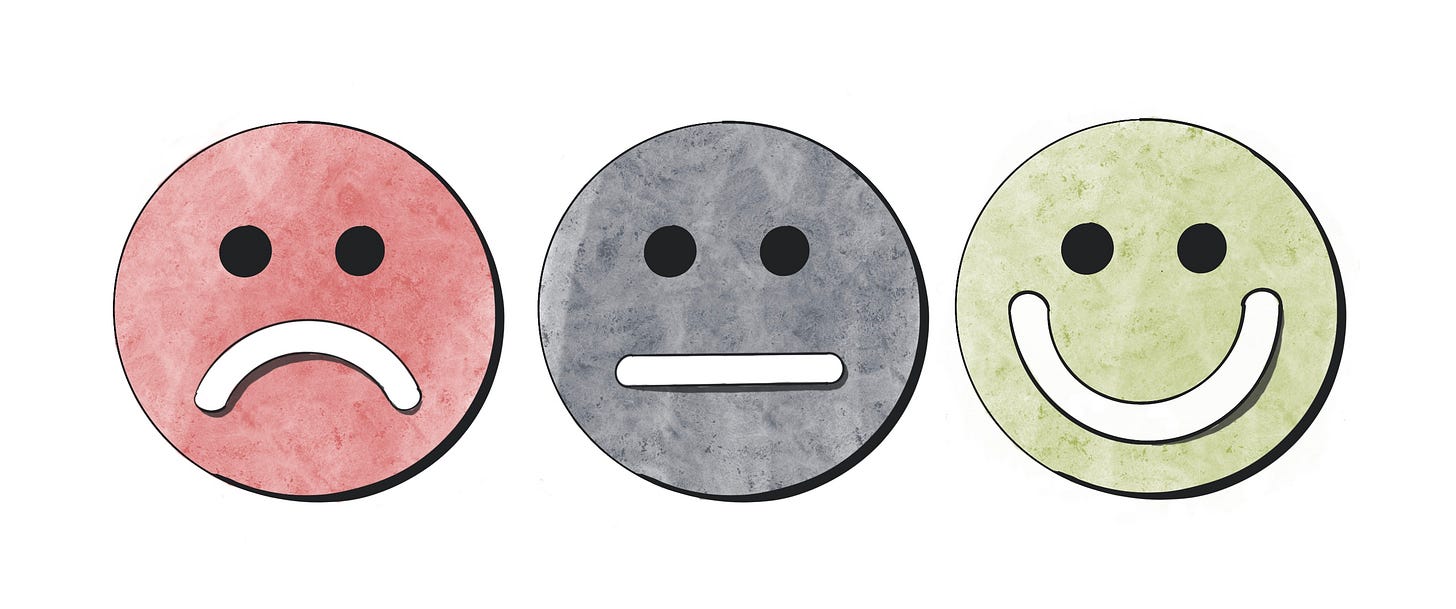 Sad face, neutral face, happy face