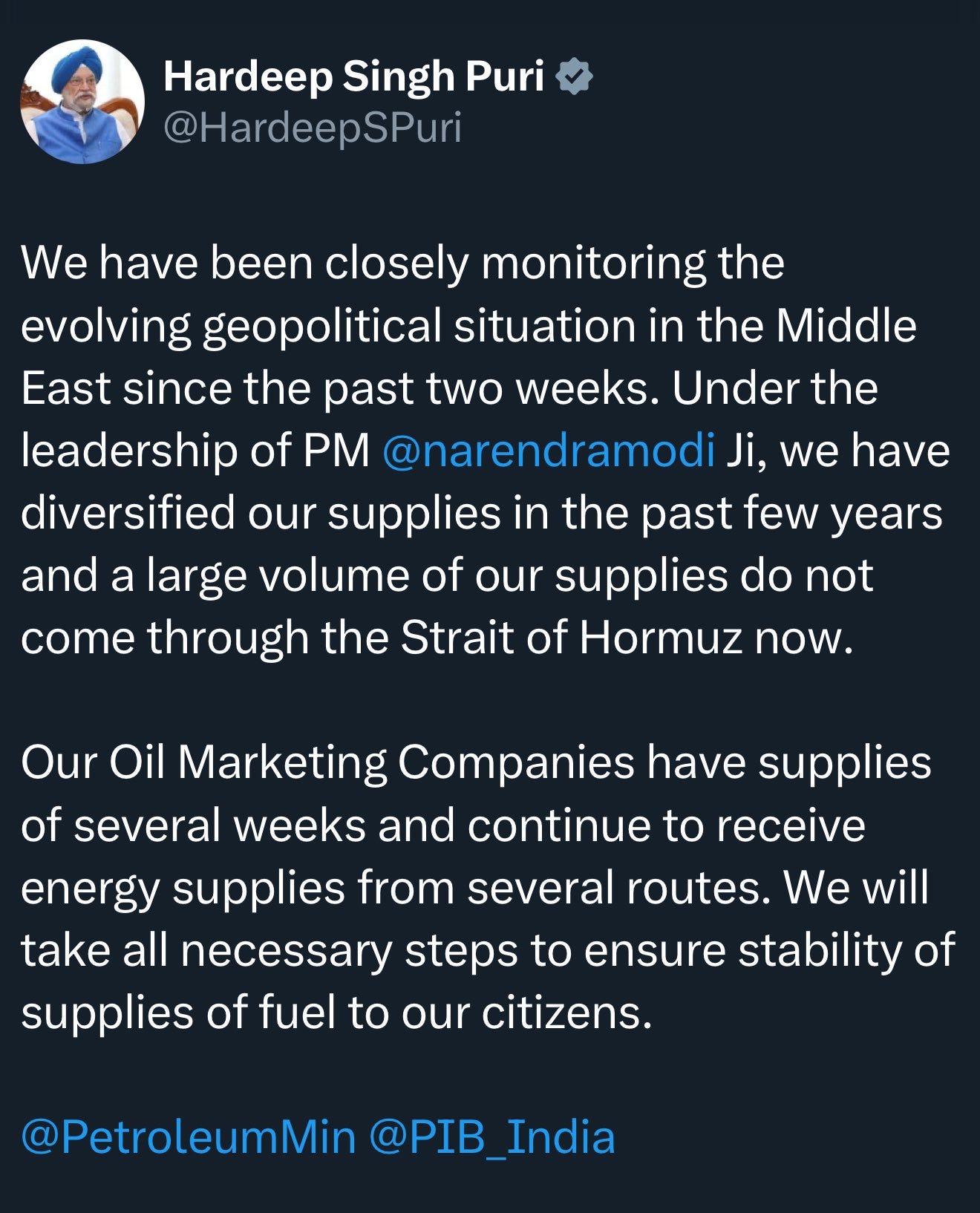 RedboxGlobal India on X: "Oil minister Hardeep singh puri on Middle East  crisis https://t.co/vflcbXWmql" / X