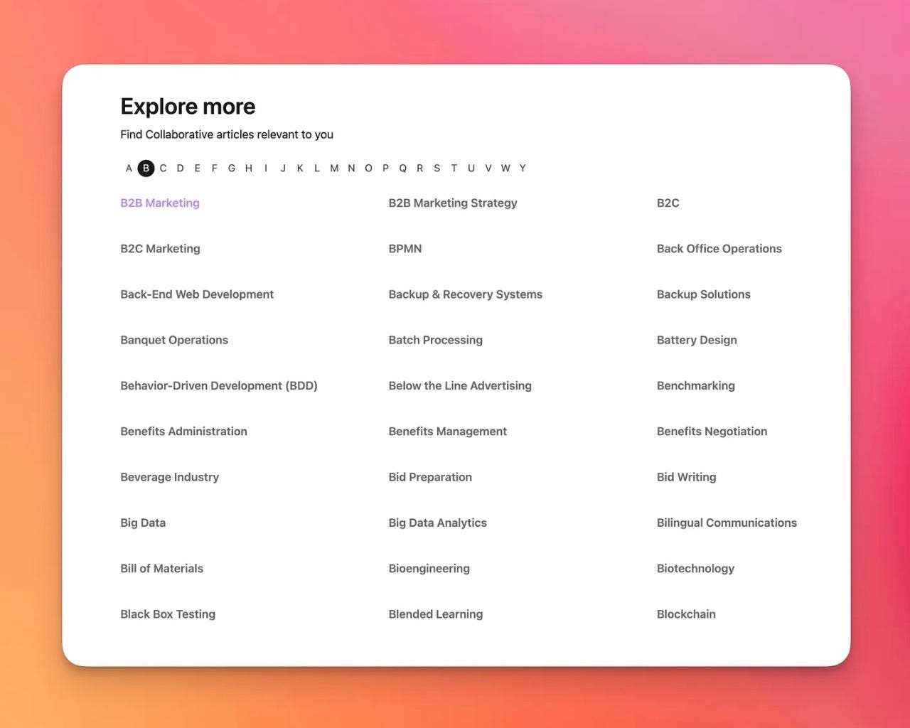 LinkedIn Collab Article categories
