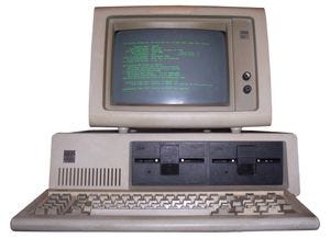 Photo showing one of the earliest IBM PC computers