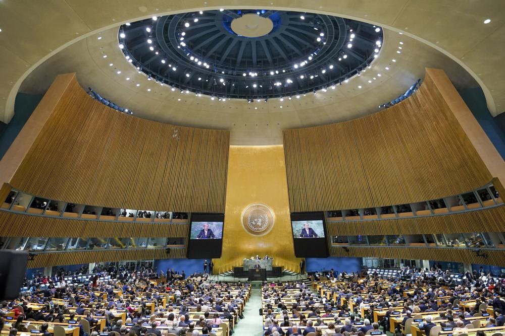 United Nations Secretary-General Antonio Guterres addresses the 77th session of the General Assembly at U.N. headquarters Tuesday, Sept. 20, 2022. (AP Photo/Mary Altaffer)
