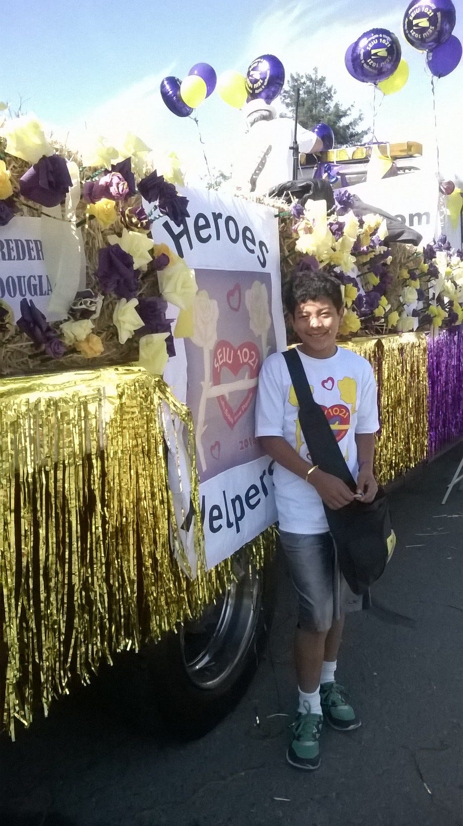 parade float with son in front