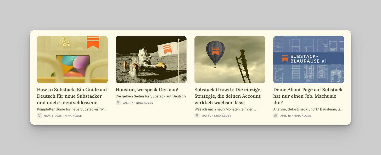 Screenshot: Substack-Posts in der Grid-Ansicht Screenshot: Substack-Posts in der Grid-Ansicht