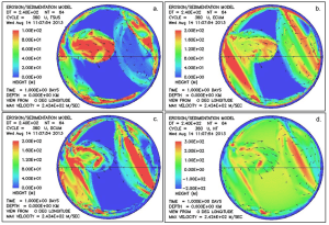Snapshots at time of one day after the onset of a 2500 m high tidal pulse