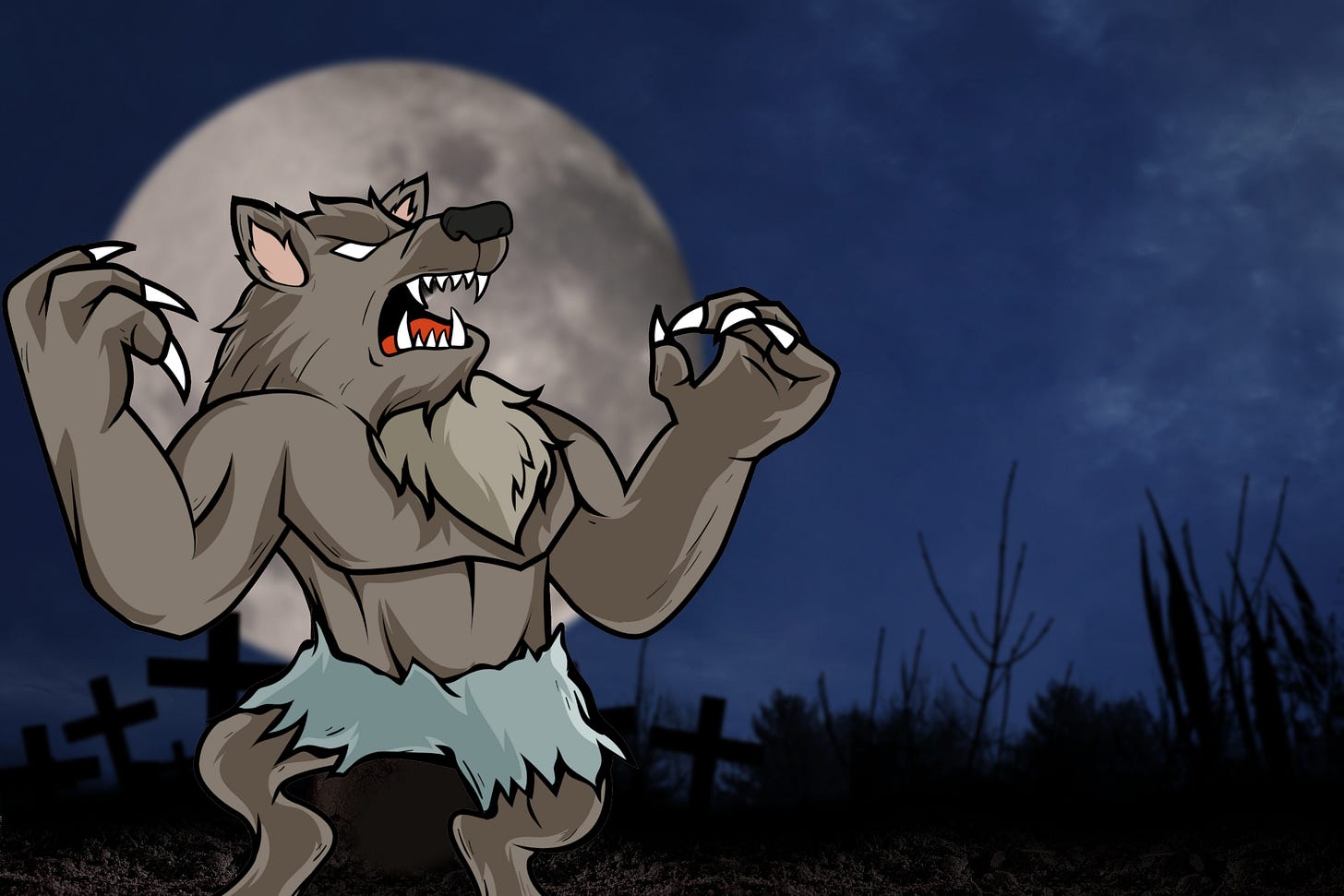 image of a werewolf howling under a full moon