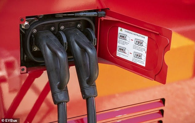 Unlike electric cars, the buses are charged using two cables to increase the speed they can return to service