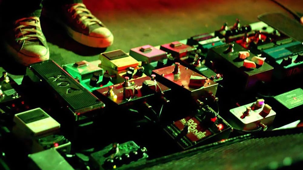 A photo of a bunch of guitar pedals