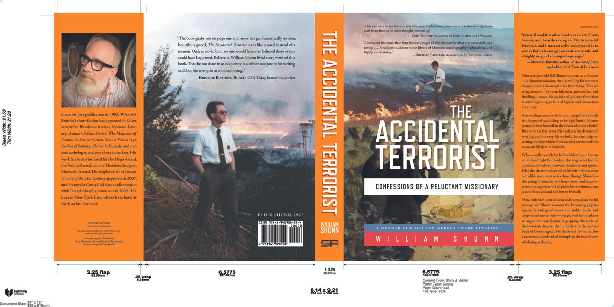 A flattened book jacket image for The Accidental Terrorist, showing guidelines and measurements and other annotations. A flattened book jacket image for The Accidental Terrorist, showing guidelines and measurements and other annotations.
