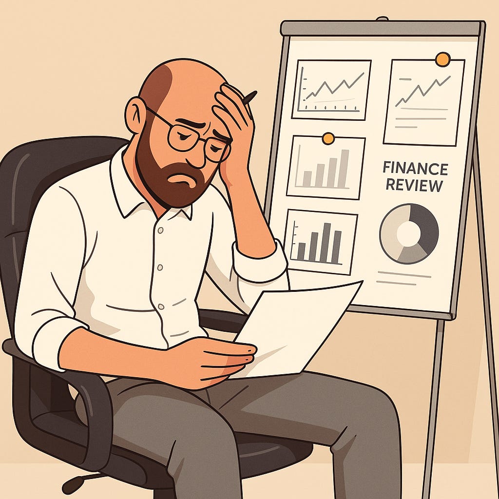 Illustration of a stressed founder reviewing financial data, showing how financial pressure contributes to founder stress in startups. Illustration of a stressed founder reviewing financial data, showing how financial pressure contributes to founder stress in startups.