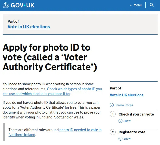Apply for a Voter Authority Certificate at gov.uk