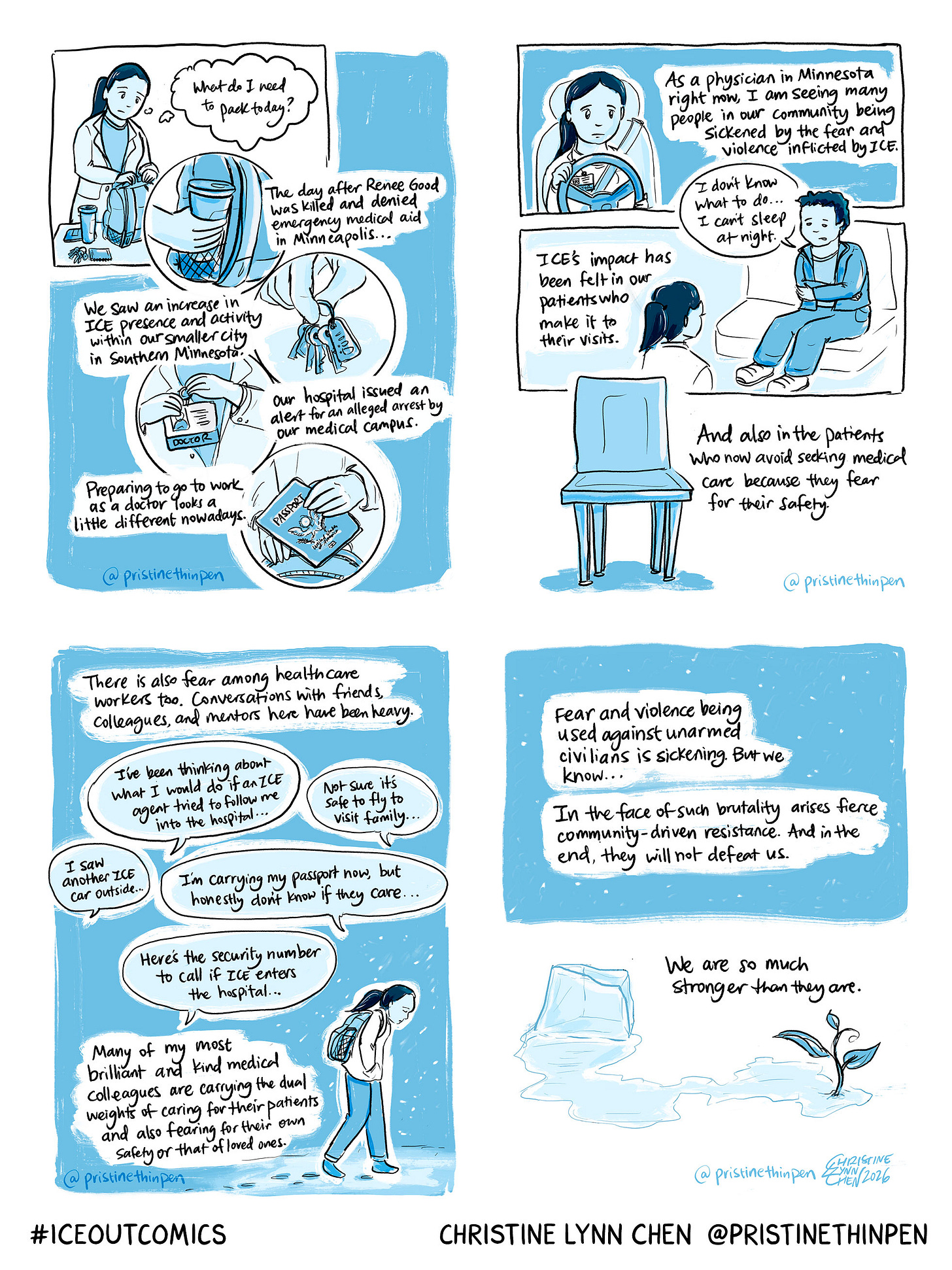  Digital comic by comic artist Christine Lynne Chen about her experiences with ICE in Minnesota. 
