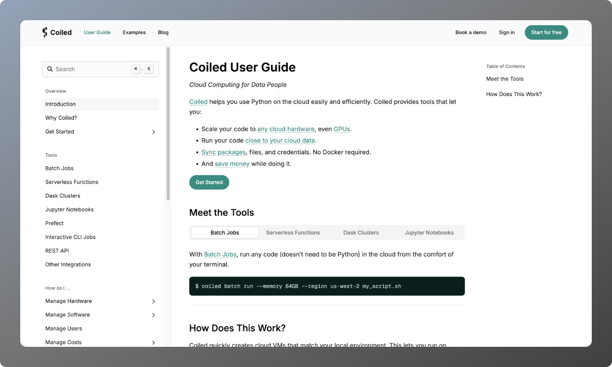 Coiled project screenshot