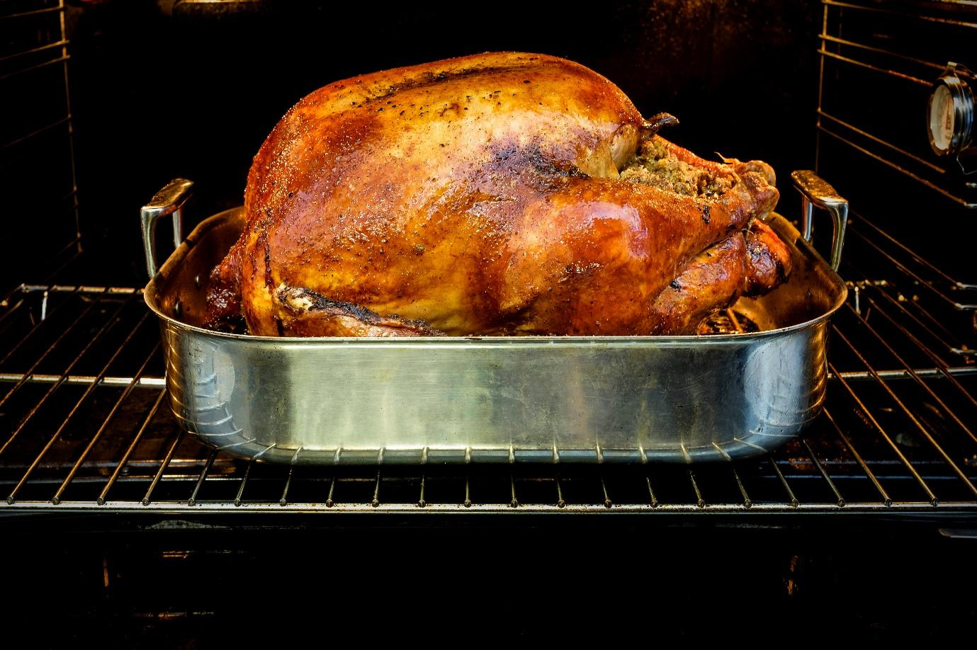 Roast turkey in oven