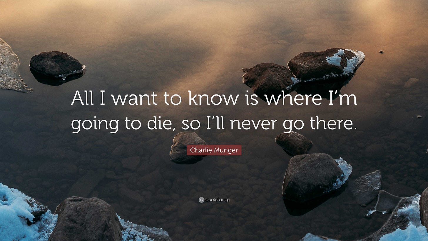 Charlie Munger Quote: “All I want to know is where I'm going to die, so