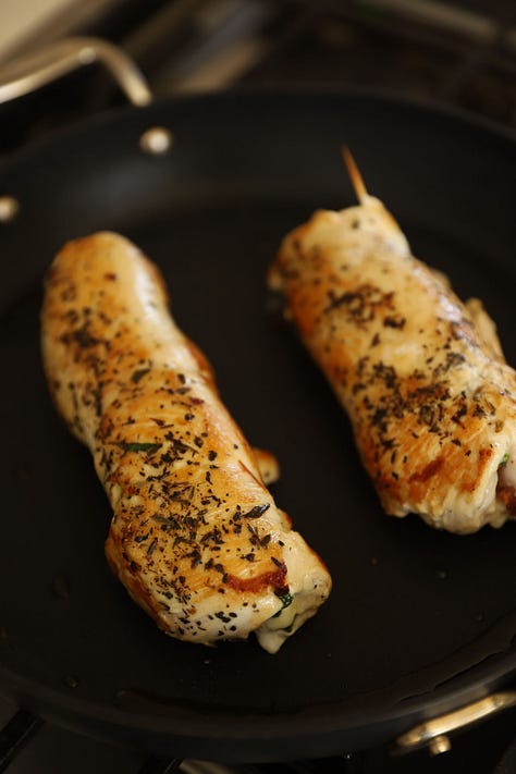 A stuffed chicken breast process