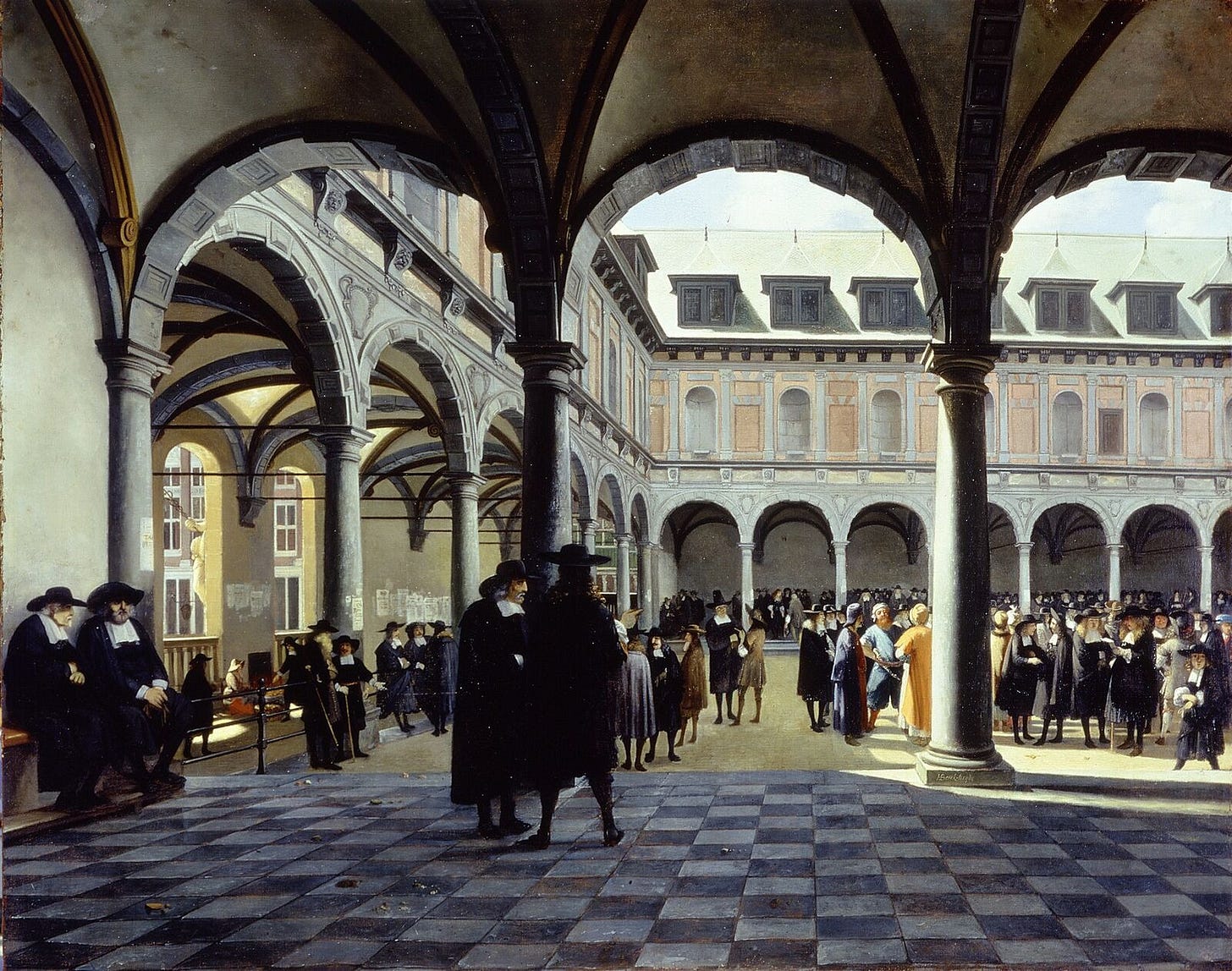 File:Berckheyde, Job Adriaensz.—Binnenplaats van de Oude Beurs te Amsterdam  na 1668—c.1670—Museum Boijmans Van Beuningen—1043 (OK)—WD item  Q19924911.jpg - Wikimedia Commons