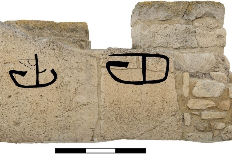 The altar of Temple 4 at Kition and its two ship graffiti, traced in black on a photogrammetric model. The altar of Temple 4 at Kition and its two ship graffiti, traced in black on a photogrammetric model.