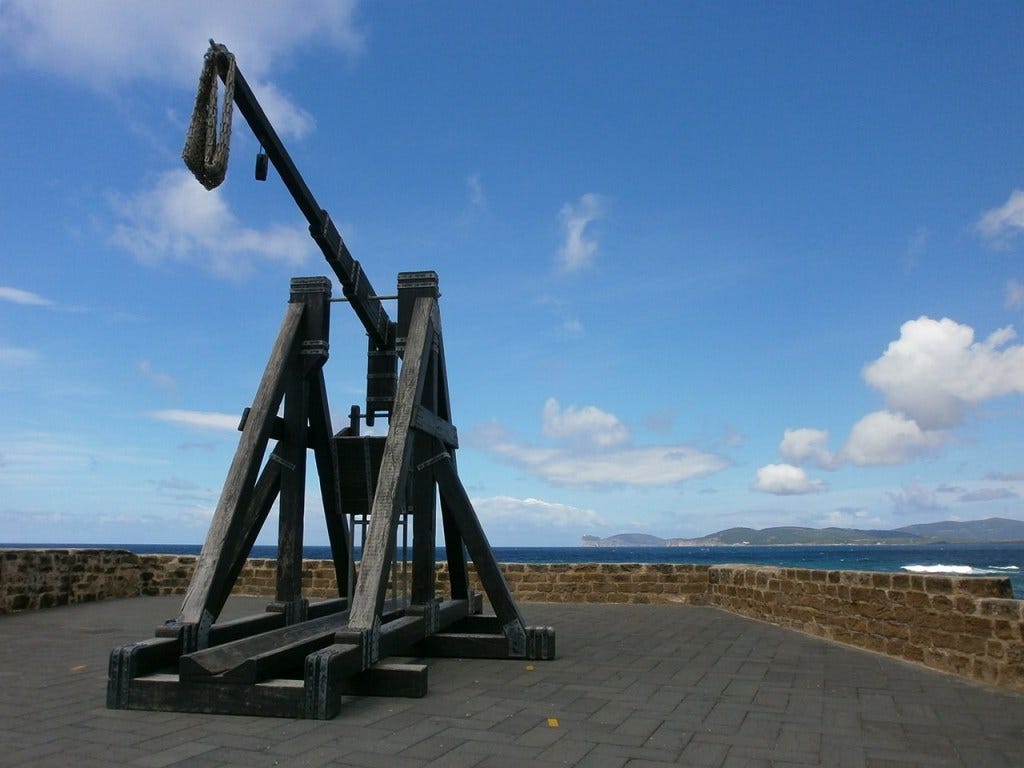 A catapult overlooking the sea. A catapult overlooking the sea.