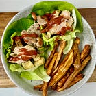BBQ chicken lettuce wraps with crispy fries