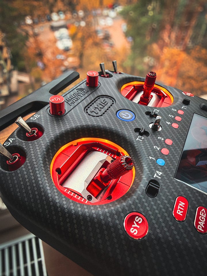 RadioMaster TX15 Max (Red), close shots of AG02 sticks