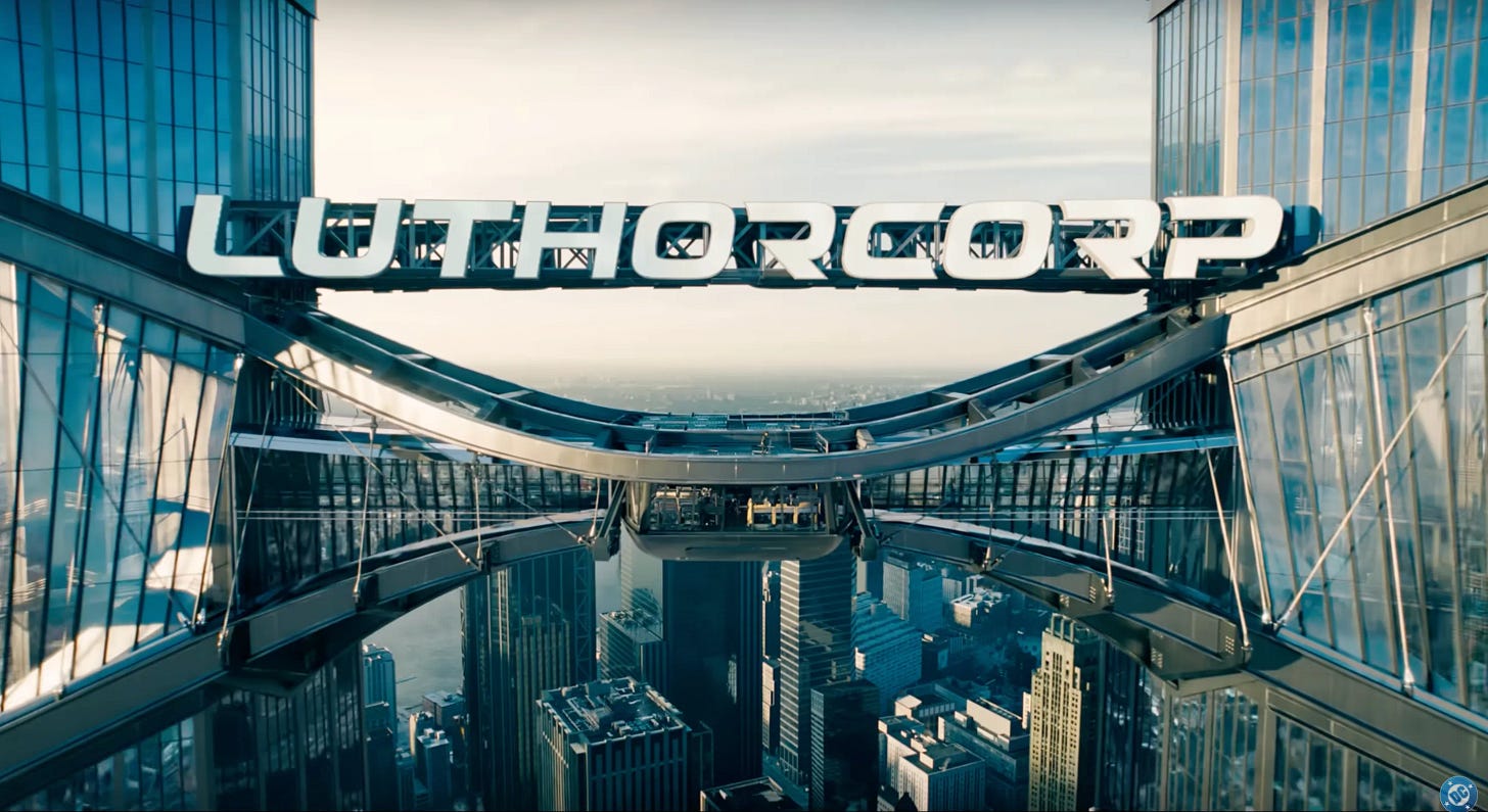 Building with Luthorcorp logo from the upcoming 2025 Superman movie