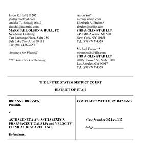 Complaint filed against AstraZeneca by plaintiff Brianne Dressen, alleging breach of contract.