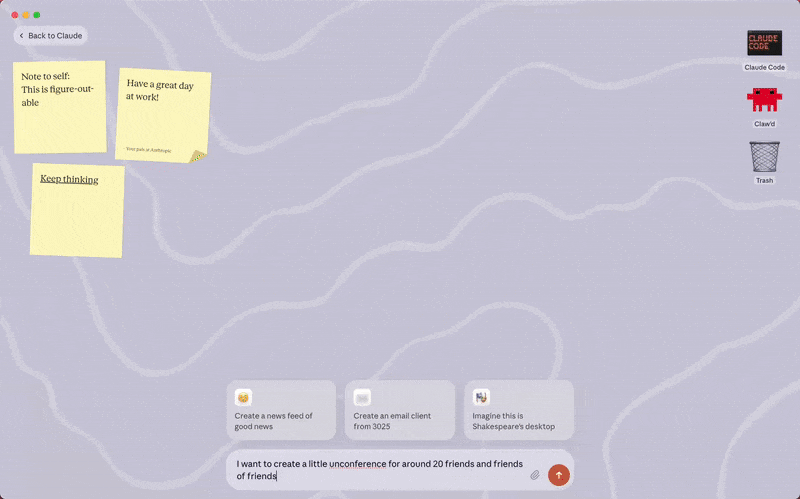 A GIF animation showing the “Imagine with Claude” experiment in action A GIF animation showing the “Imagine with Claude” experiment in action
