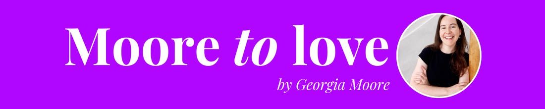 Purple banner with white text that says, Moore to Love by Georgia Moore', and a small photo of Georgia Moore.