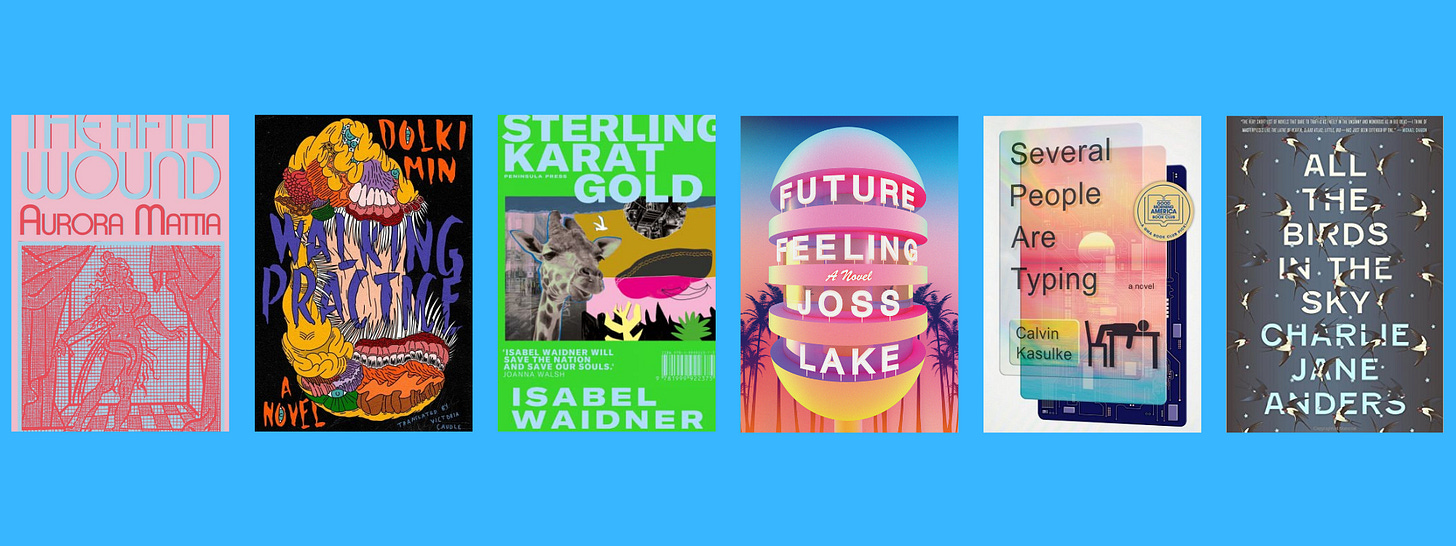Small cover images of the listed books on a blue background.