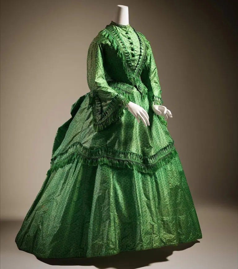 Scheele’s Green Victorian dress, vivid as poison and blind to consequence.